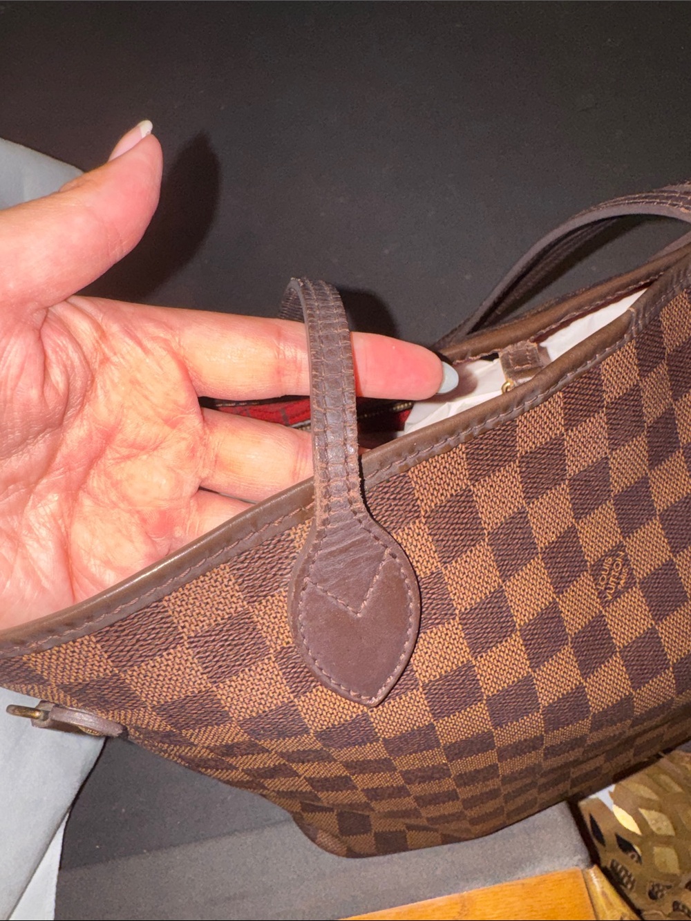 Lv Nevwrfull Mm Brown Checkered Tote Bag - Picture 2 of 16